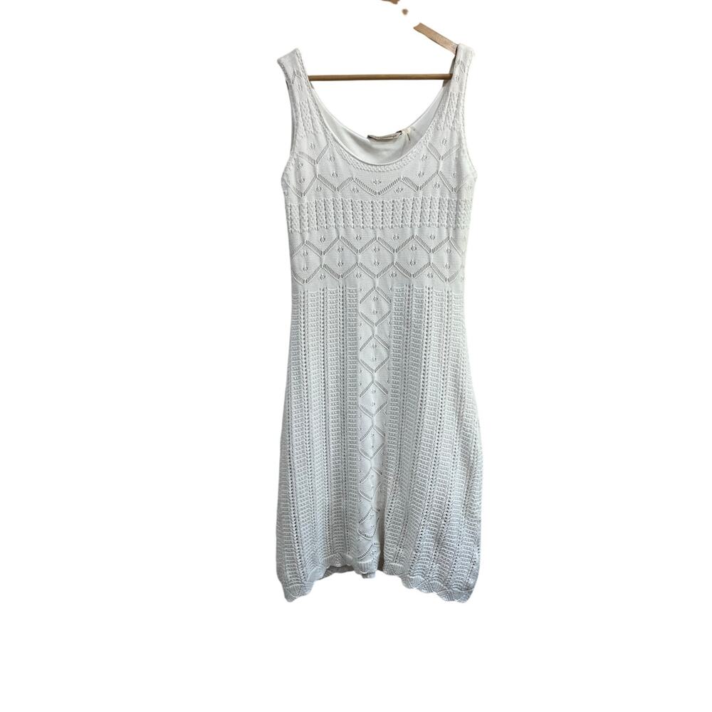 Soft Surroundings White Coastal Crochet Knit Sleeveless Midi Dress Medium
